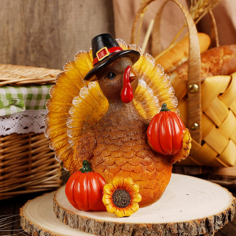 Thanksgiving Turkey Tabletop Centerpiece Decor, Resin Turkey Decoration for Autumn Fall Thanksgiving Harvest Home Decorations