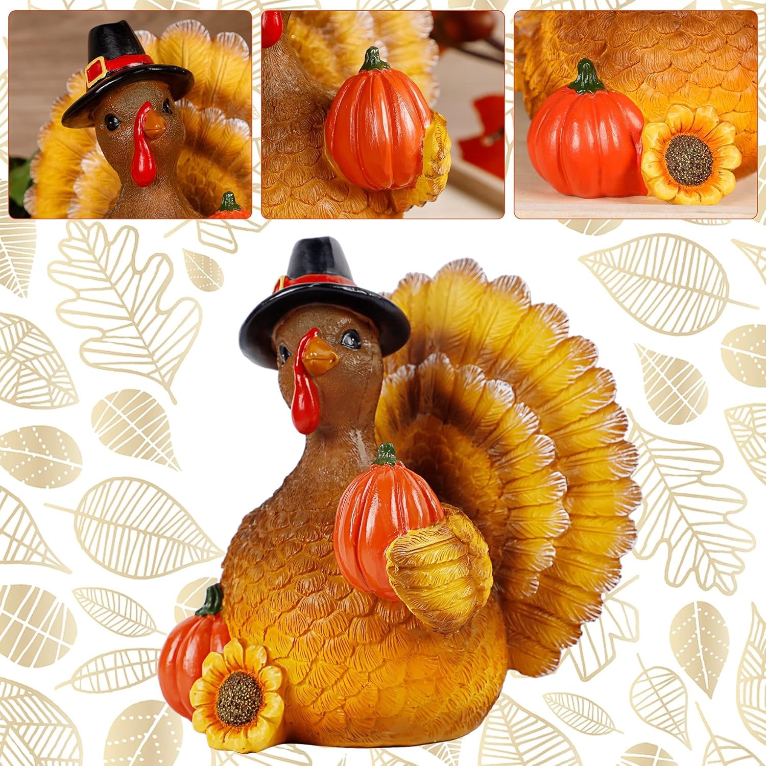 Thanksgiving Turkey Tabletop Centerpiece Decor, Resin Turkey Decoration for Autumn Fall Thanksgiving Harvest Home Decorations