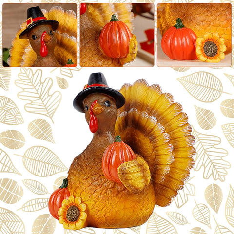 Thanksgiving Turkey Tabletop Centerpiece Decor, Resin Turkey Decoration for Autumn Fall Thanksgiving Harvest Home Decorations