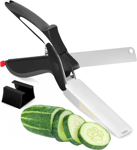 Food Scissors with Cutting Board and Knife Scissors - Vegetable Scissors Food Cutter Chopper Scissors with Cutting Board Attached - Chopping Shears for Meat, Salad Chopper Scissors Cutting Board Knife