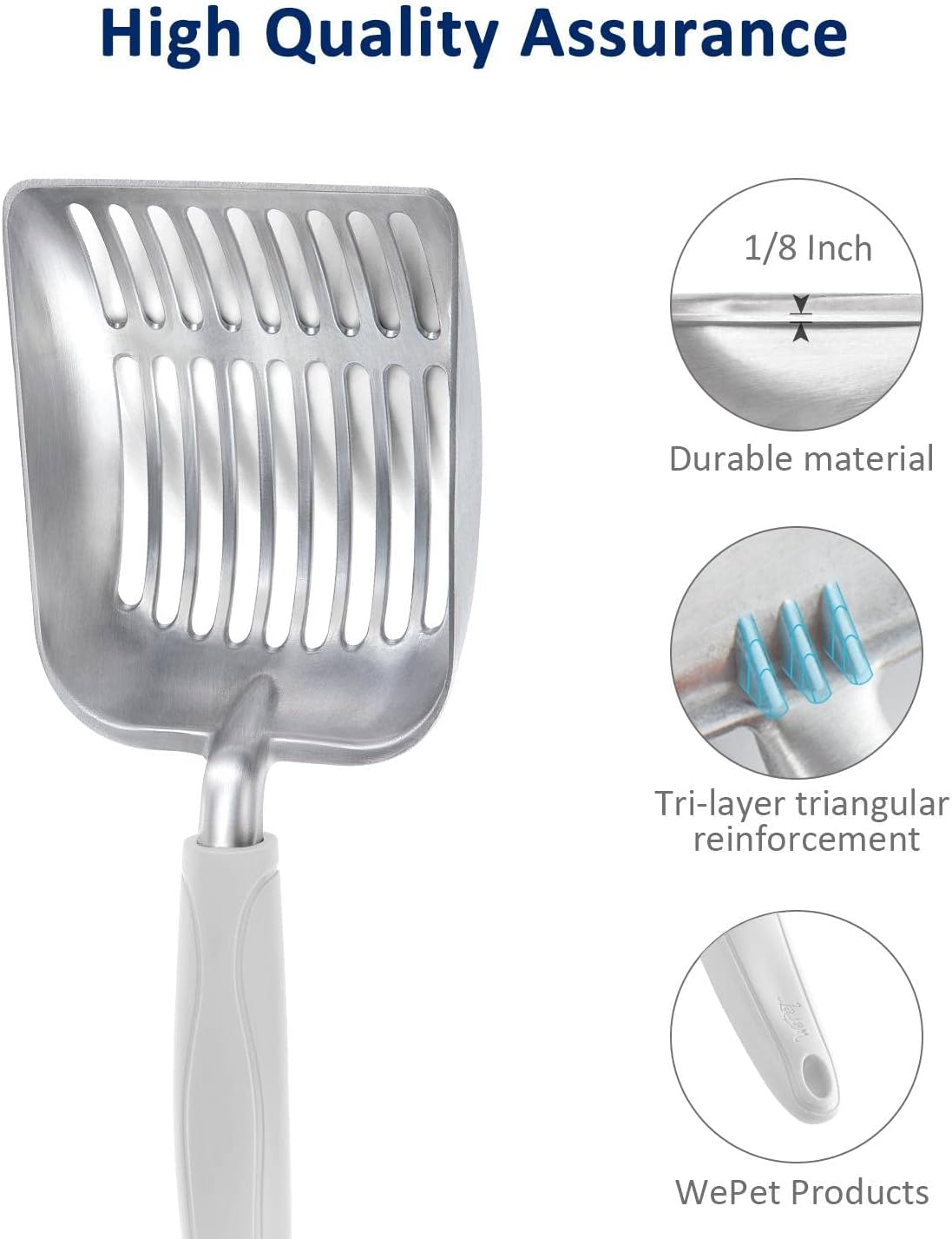 Cat Litter Scoop, Aluminum Alloy Sifter, Kitty Metal Scooper, Deep Shovel, Long Handle, Poop Sifting, Kitten Pooper Lifter, Durable, Heavy Duty, for Litter Box