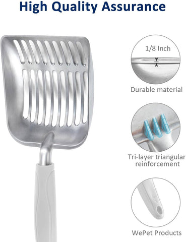 Cat Litter Scoop, Aluminum Alloy Sifter, Kitty Metal Scooper, Deep Shovel, Long Handle, Poop Sifting, Kitten Pooper Lifter, Durable, Heavy Duty, for Litter Box