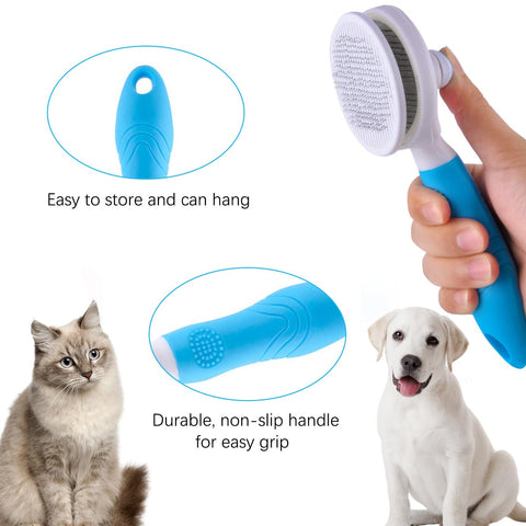 Cat Grooming Brush, Self Cleaning Slicker Brushes for Dogs Cats Pet Grooming Brush Tool Gently Removes Loose Undercoat, Mats Tangled Hair Slicker Cat Brush for Shedding Upgraded(Blue)