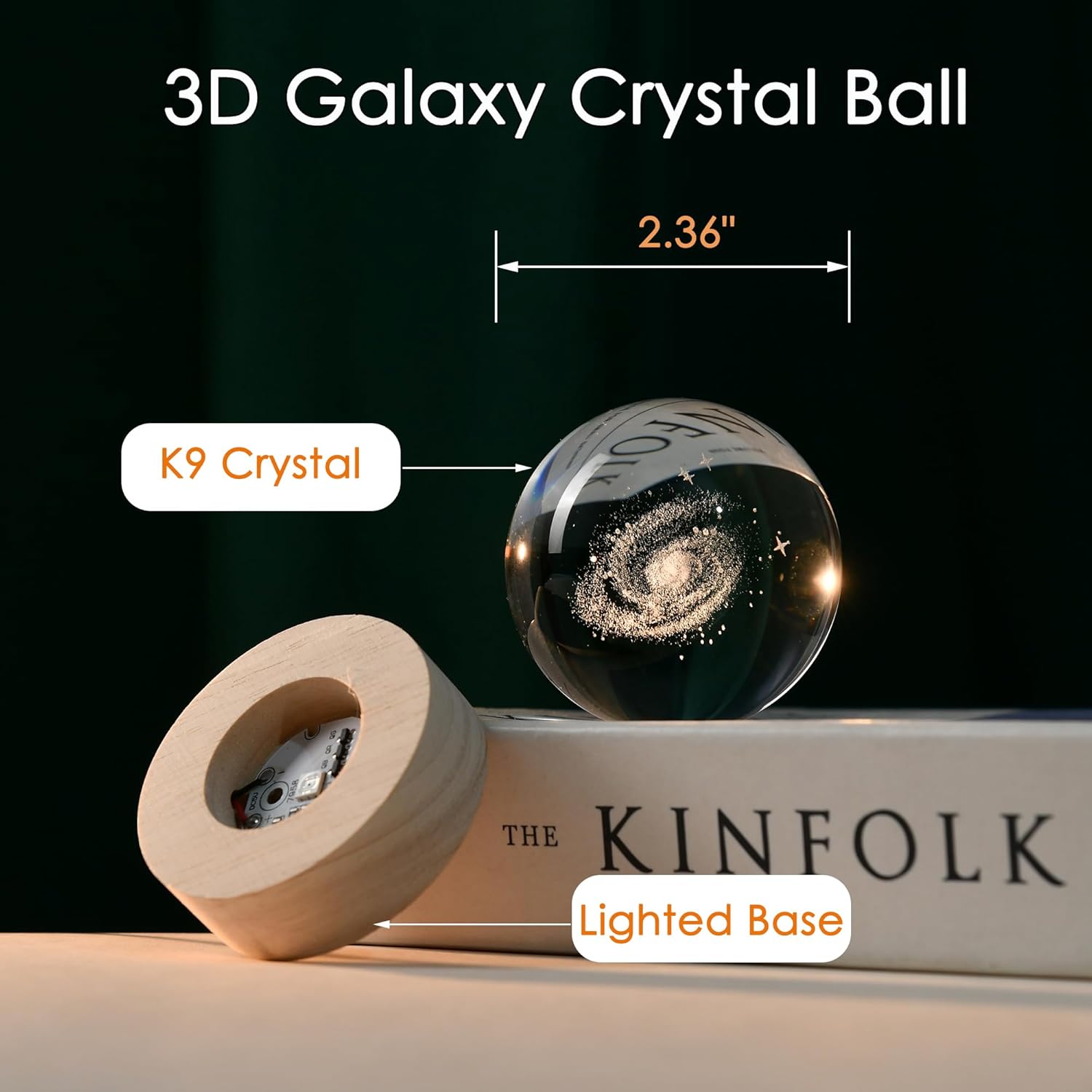 3D Galaxy Crystal Ball 2.36" Laser Engraved Glass Planet Sphere Gifts with Colorful Lighted Base Decorative Glass Ball Galaxy Model Decor Space Universe Gifts for Astronomy Lover