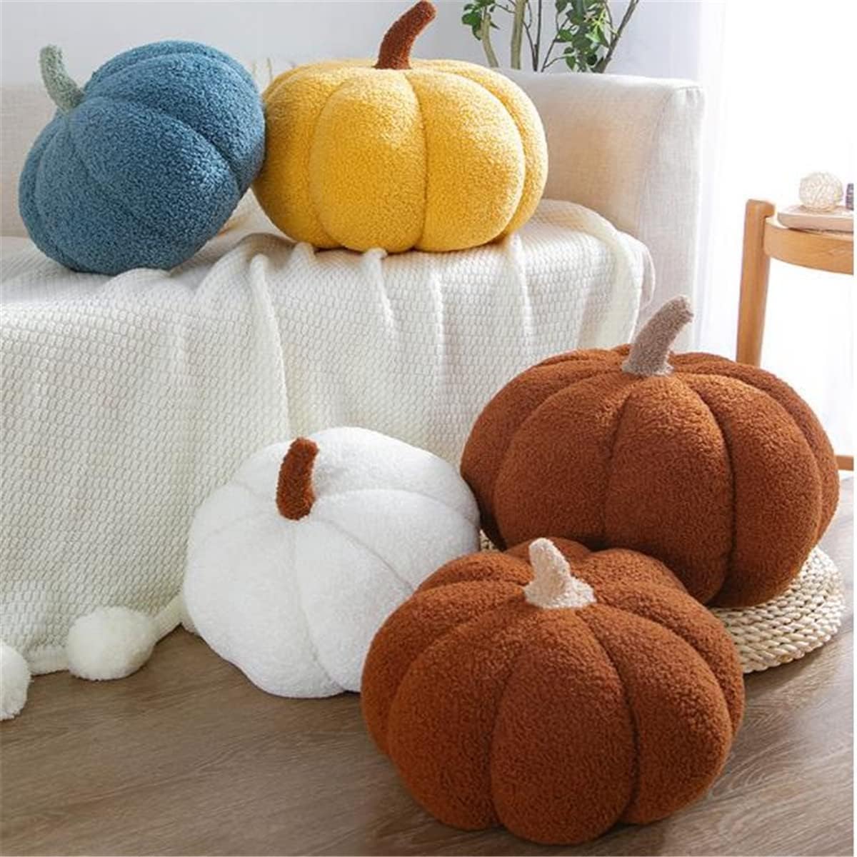 Pumpkin Pillow,Halloween Pillows,Brown Halloween Decorations Pillows,3D Fall Decorations for Home Pumpkin Throw Pillows,11 Inches Decor Pillow for Car Bedroom Sofa Couch Living Room