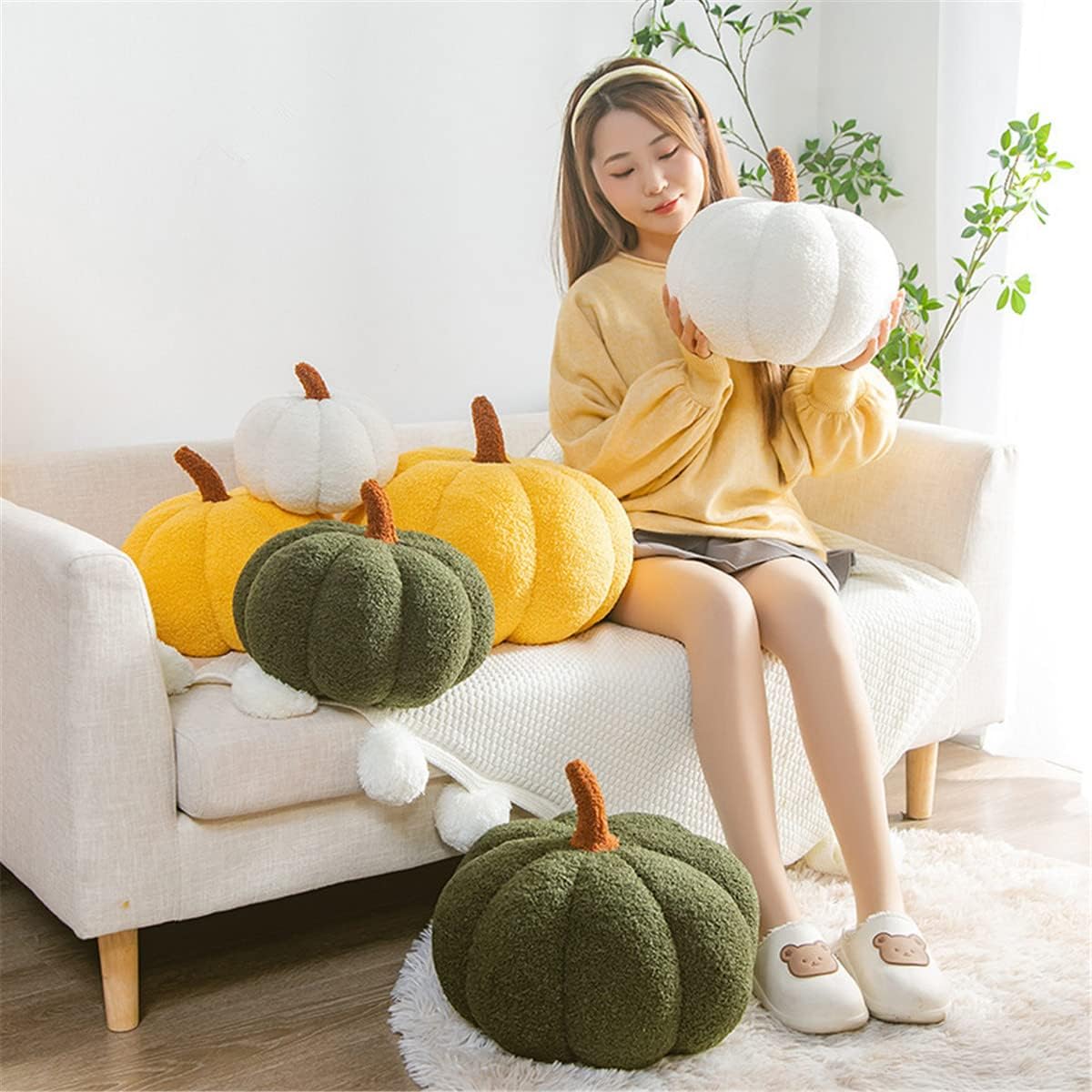 Pumpkin Pillow,Halloween Pillows,Brown Halloween Decorations Pillows,3D Fall Decorations for Home Pumpkin Throw Pillows,11 Inches Decor Pillow for Car Bedroom Sofa Couch Living Room