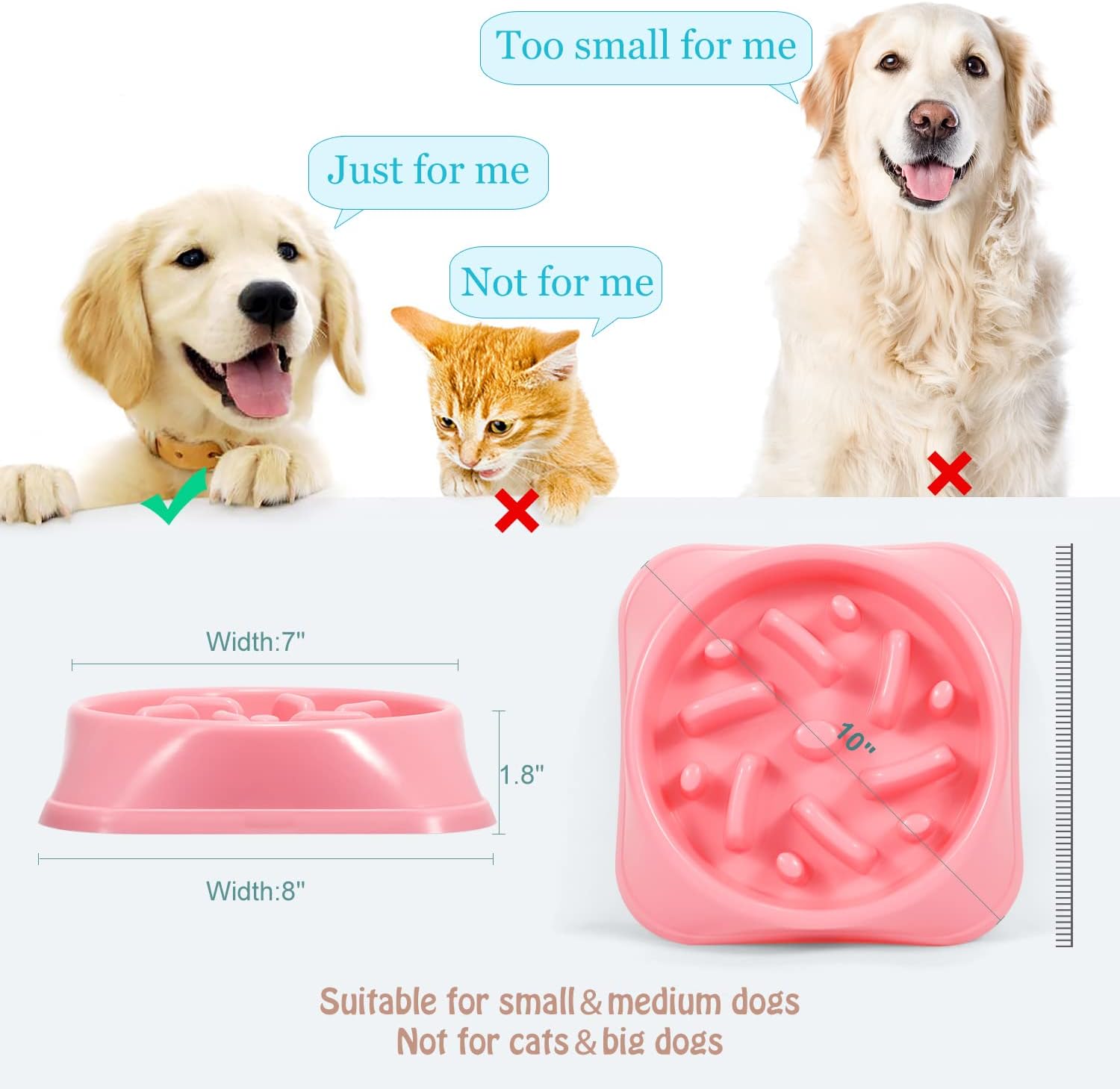 Dog Feeder Slow Eating Pet Bowl Eco-Friendly Non-Toxic Preventing Choking Healthy Design Bowl for Dog Pet(S-M,Pink)