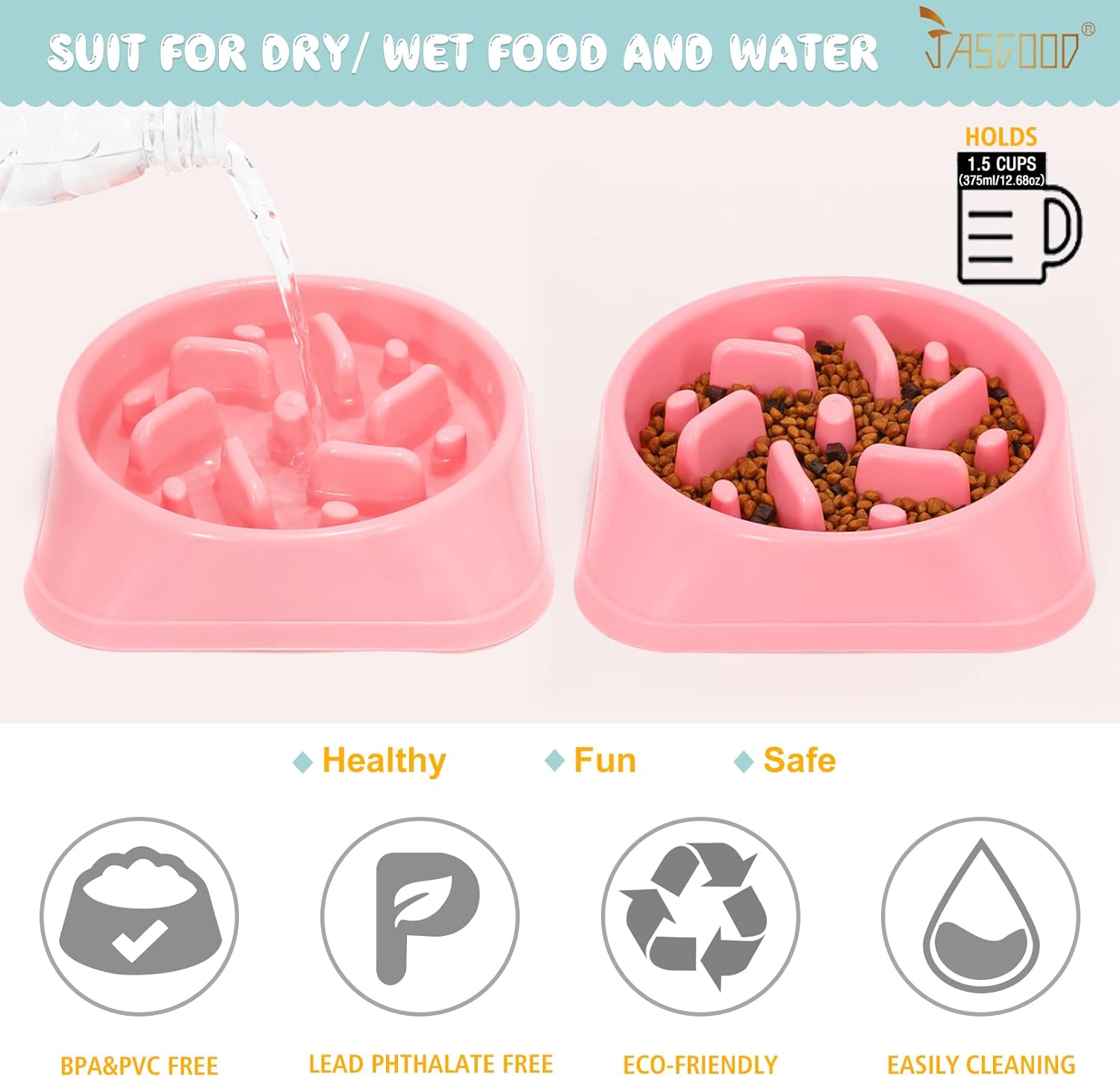 Dog Feeder Slow Eating Pet Bowl Eco-Friendly Non-Toxic Preventing Choking Healthy Design Bowl for Dog Pet(S-M,Pink)