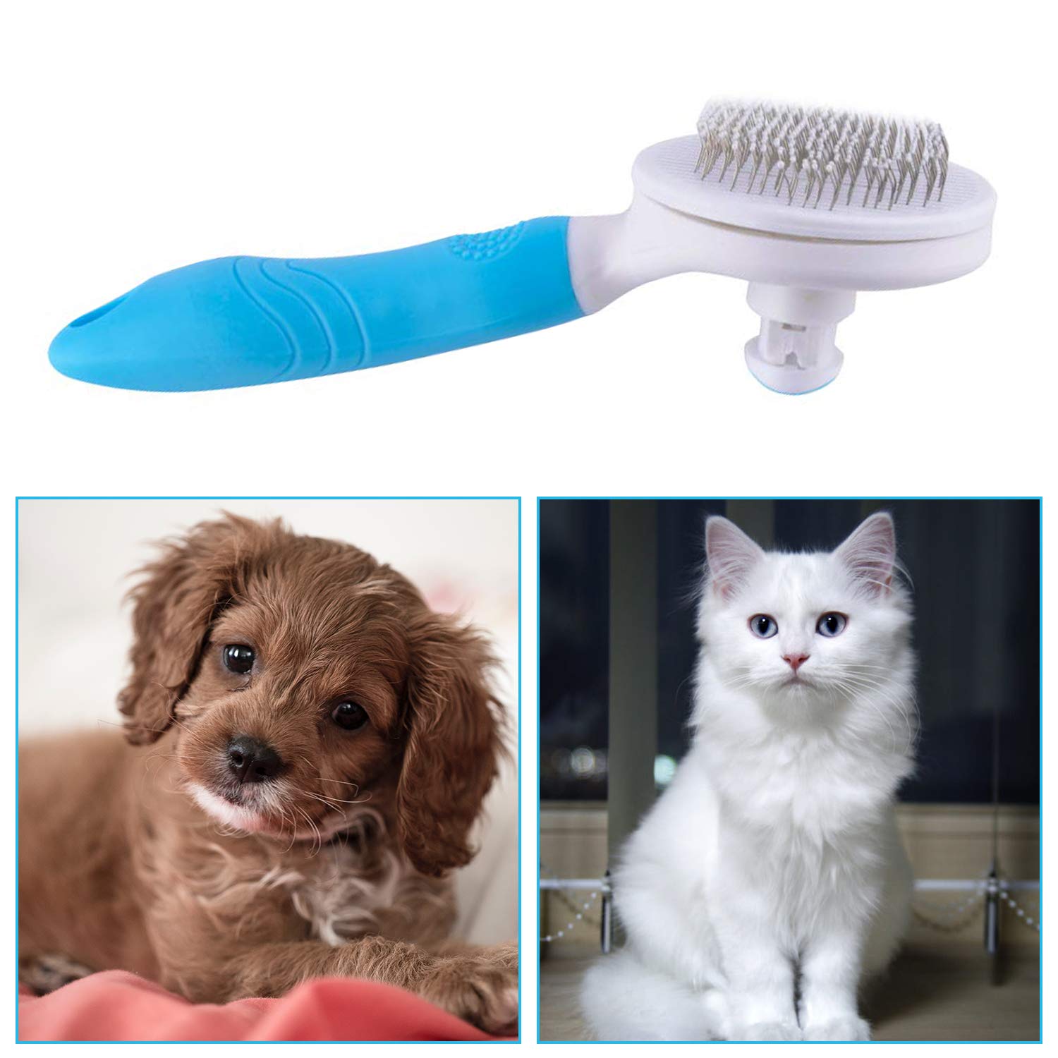 Cat Grooming Brush, Self Cleaning Slicker Brushes for Dogs Cats Pet Grooming Brush Tool Gently Removes Loose Undercoat, Mats Tangled Hair Slicker Cat Brush for Shedding Upgraded(Blue)