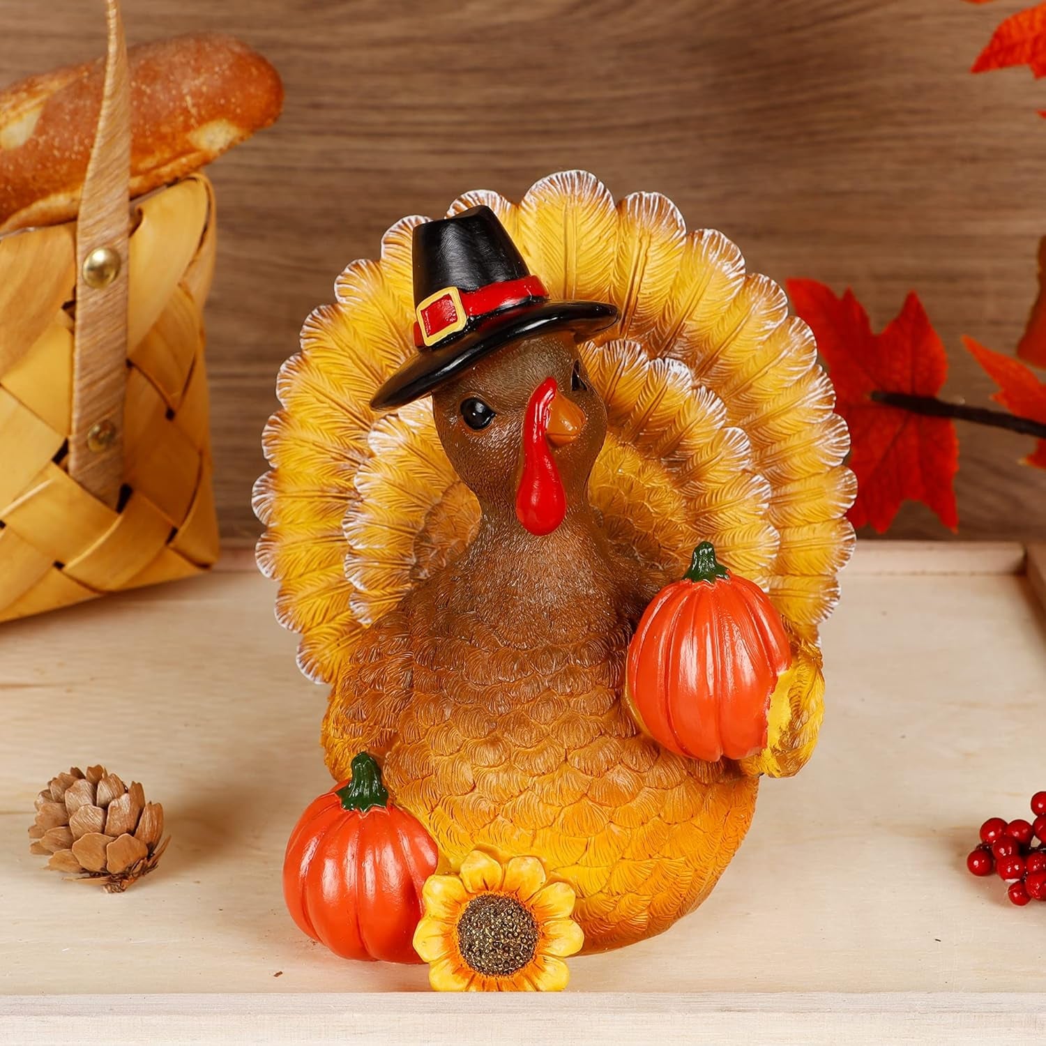 Thanksgiving Turkey Tabletop Centerpiece Decor, Resin Turkey Decoration for Autumn Fall Thanksgiving Harvest Home Decorations