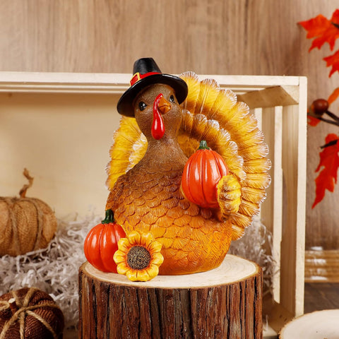 Thanksgiving Turkey Tabletop Centerpiece Decor, Resin Turkey Decoration for Autumn Fall Thanksgiving Harvest Home Decorations