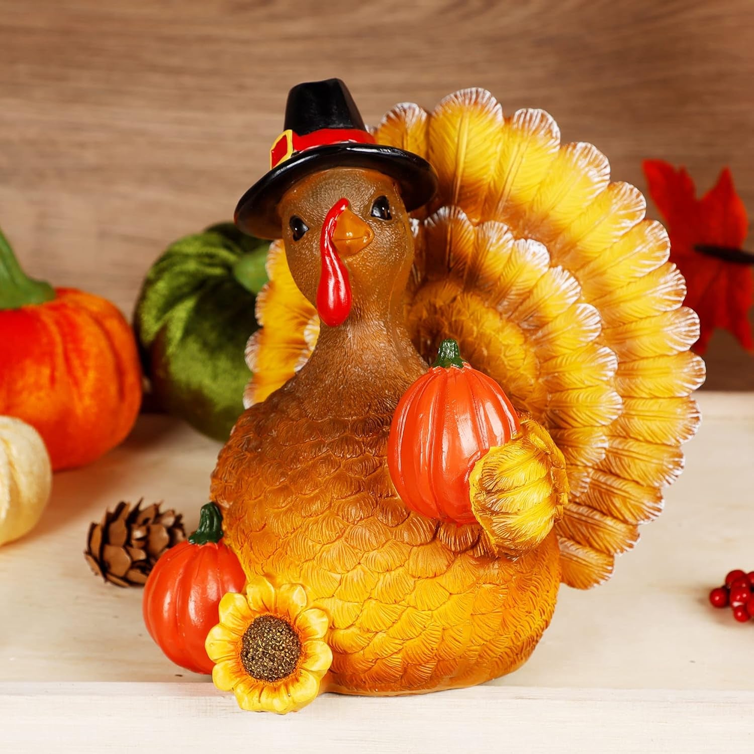 Thanksgiving Turkey Tabletop Centerpiece Decor, Resin Turkey Decoration for Autumn Fall Thanksgiving Harvest Home Decorations