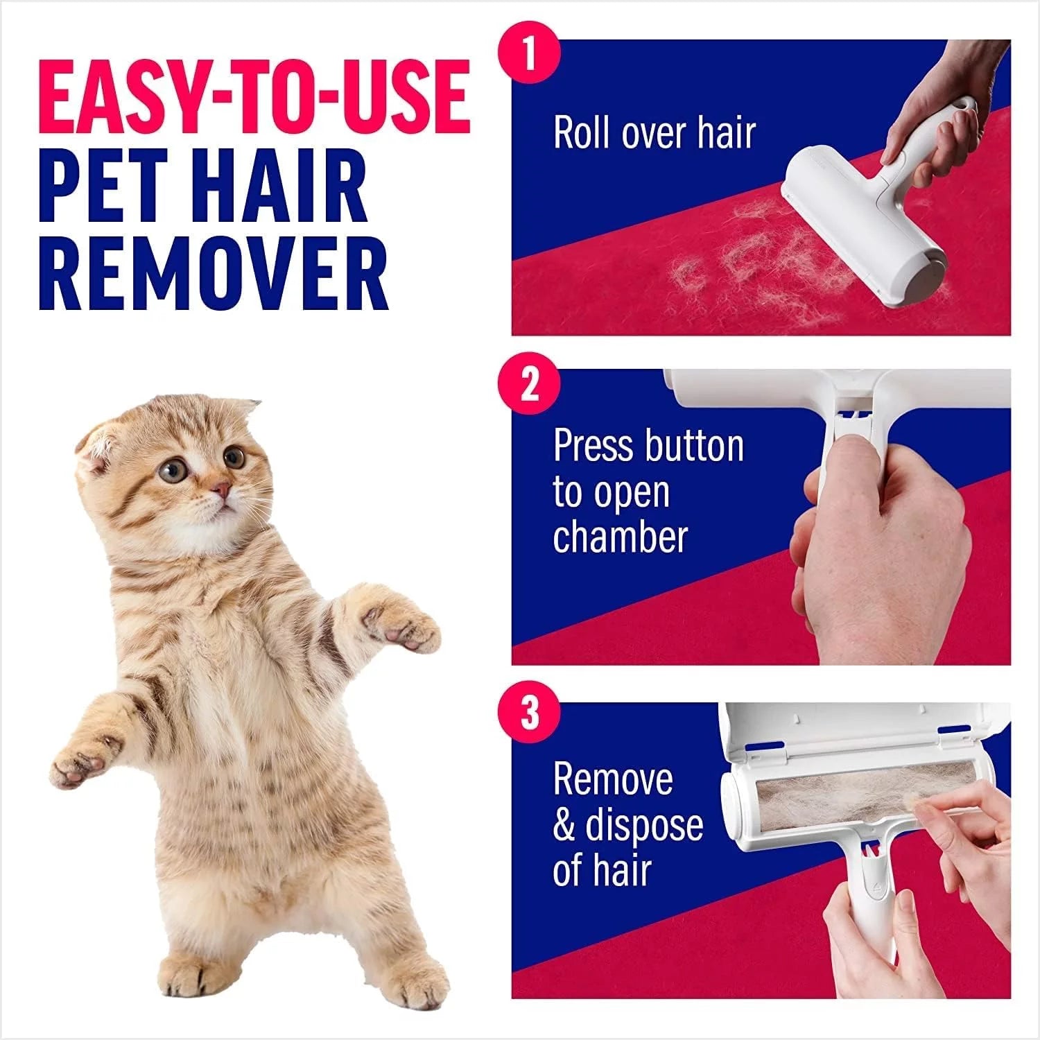 Pet Hair Remover and Reusable Lint Roller - Cat and Dog Hair Remover for Furniture, Couch, Carpet, Clothing and Bedding - Portable, Multi-Surface Fur Removal Tool